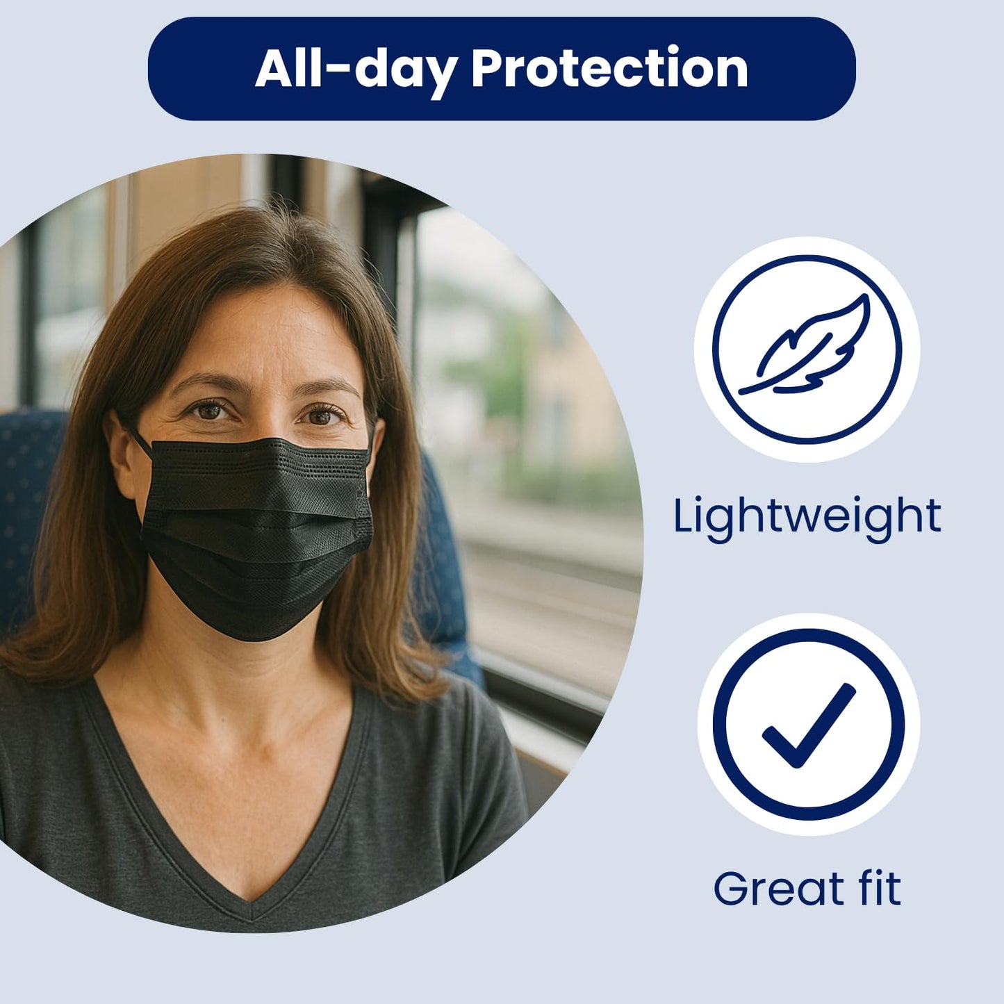MagiCare USA Made Black Face Masks, Disposable - Adult 3 Ply Premium Black Mask - Disposable Face Mask for Women & Men - Comfortable, Soft, Breathable (50/Box)