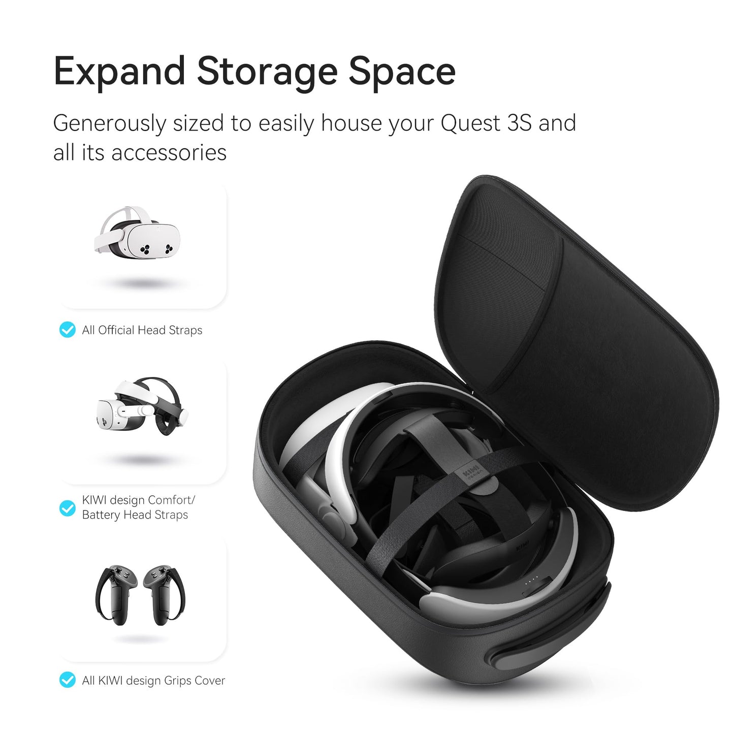 KIWI design Carrying Case Compatible with Quest 3S/Quest 3/Quest 2 and Vision Pro