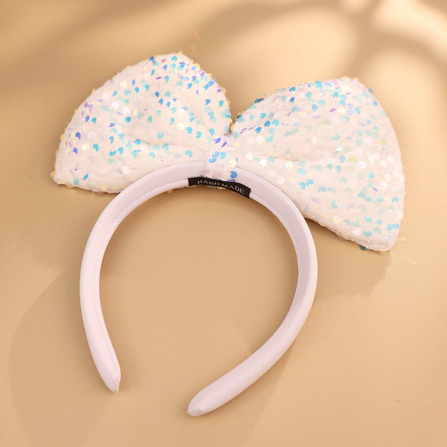 Yheahin Big Bow Headband for Women Soft Bow-Knot Hair Hoop with Sparkling Sequins Festival Costume Large Hair Bow Accessory (Whi