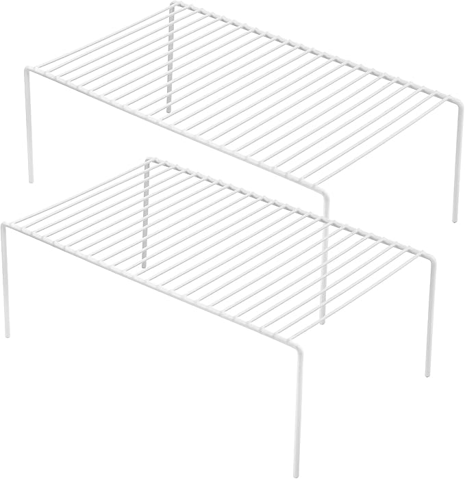 iPEGTOP Set of 2 Kitchen Cabinet Shelf Organizer, Medium (13 x 9.4 Inch) Bathroom Cabinet Organization Wire Shelf Rack, Rustproof Storage Space Saver Shelves for Countertops Pantries Utensils -White