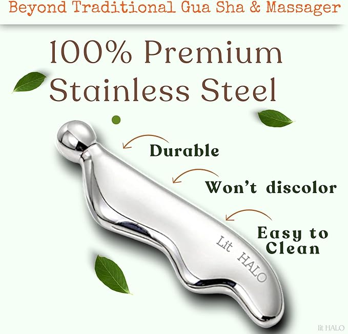 4-in-1 Stainless Steel Gua Sha & Massager | Facial Sculpting, Neck & Body Lymphatic Drainage, Muscle Tension Relief, Puffiness Reducer, Circulation Booster