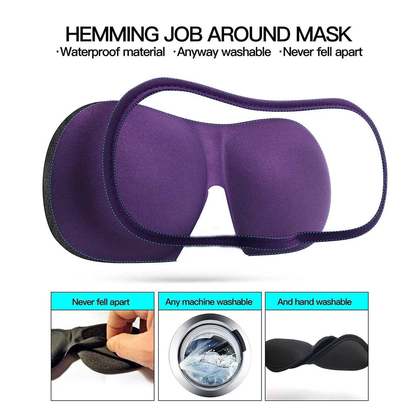 REEBENT 3D Eye mask for Sleeping,Machine Washable, Sleep Mask for Women, Blinder Blindfold Airplane (Black+Black)