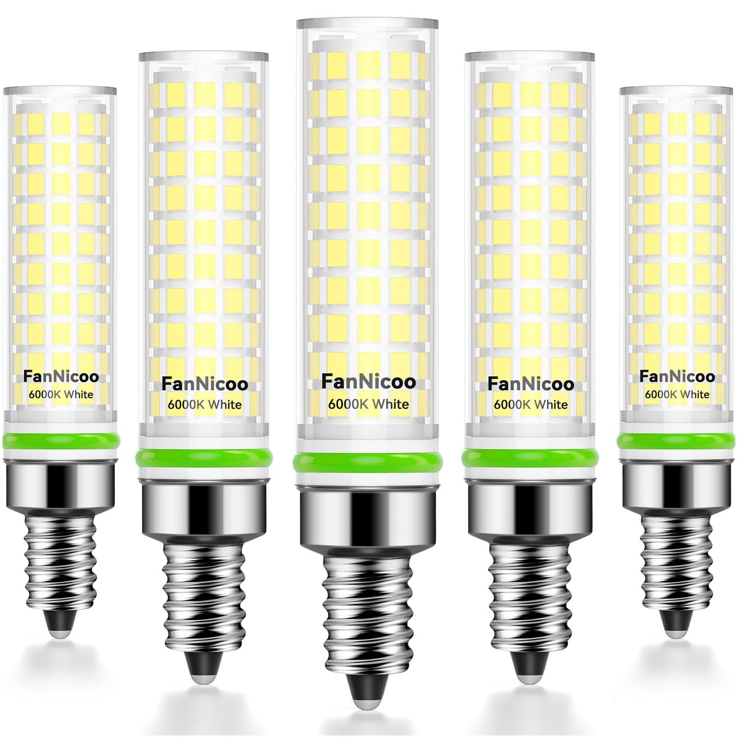 Fannicoo E12 Led Bulb 100W Equivalent 1200Lm 6000K Led Candelabra Bulbs Cool Daylight White 10W T6 C7 Candle Light Bulbs For Ceiling Fan Pendant Lighting Salt Lamp Non-Dimmable(5Pack)