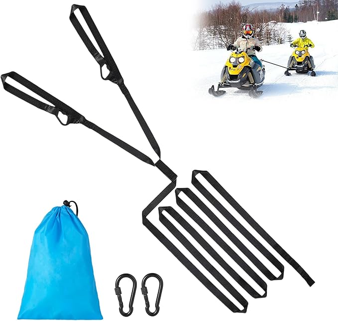 20ft Snowmobile Tow Straps, Heavy-Duty Tow Rope with Two Black Metal Hooks, Emergency Safety Tool Accessories Kit for Sle...