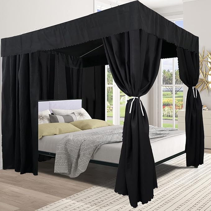 Black Canopy Bed Curtains - 4 Corner Post Bed Curtains Canopy Twin Bed Canopy Curtains for Adults Girls Bedroom Decoration(Black, Twin)