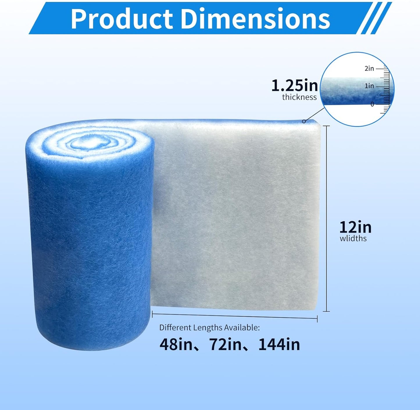 Classic Koi Pond Filter Pad Media-12 x72 Thicker Reusable Replacement Washable Pad,Fish Pond Filter Material for Koi Outdoor Ponds Aquarium