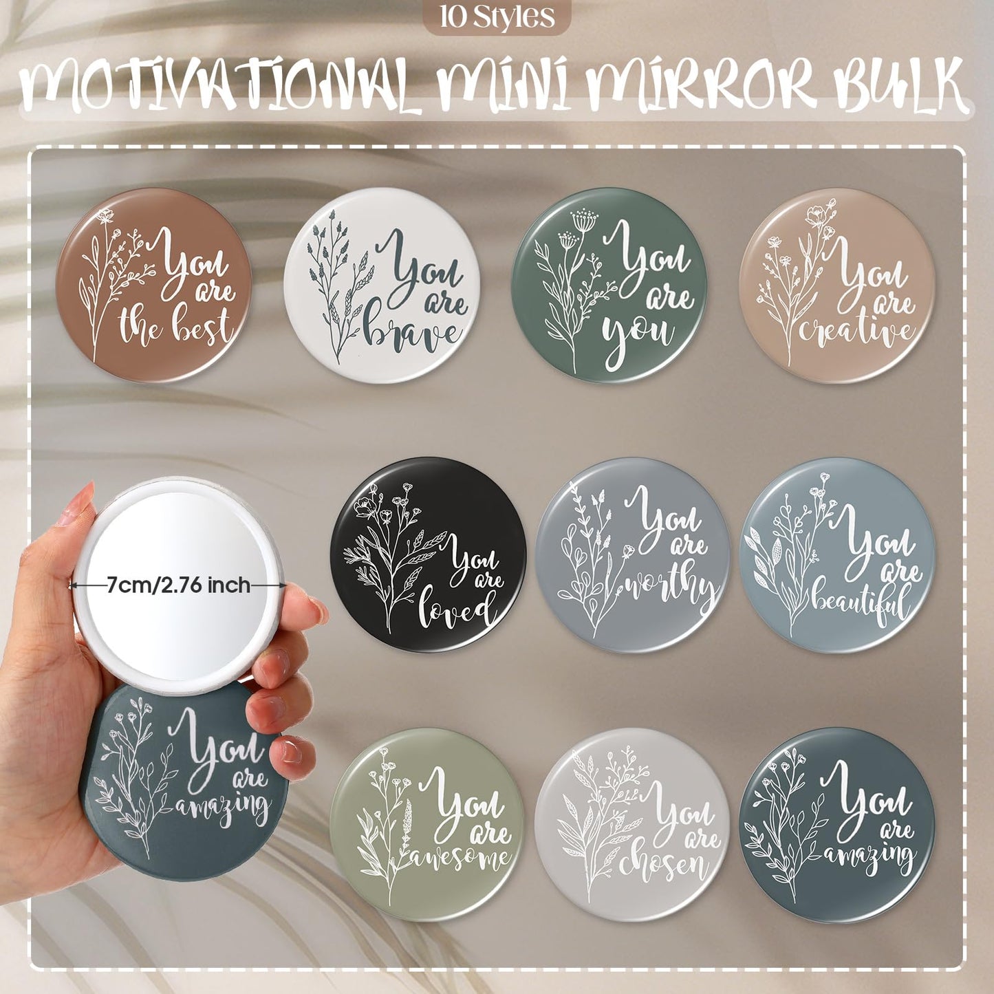 Vercraft 40 Pcs Employee Appreciation Gifts 20 Inspirational Canvas Makeup Bags 20 Compact Mirrors Bulk Cosmetic Bags Round Port