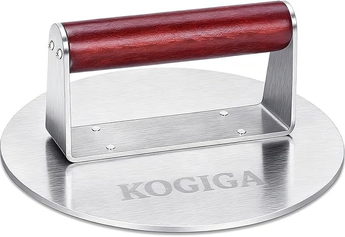 Smash Burger Press 2.5LB Heavy Duty - 8.5 Inch Stainless Steel Burger Smasher Tool with Wood Handle - Professional Grill Press & Steak Weight for Griddle, Perfect Smashburgers, Bacon, Panini