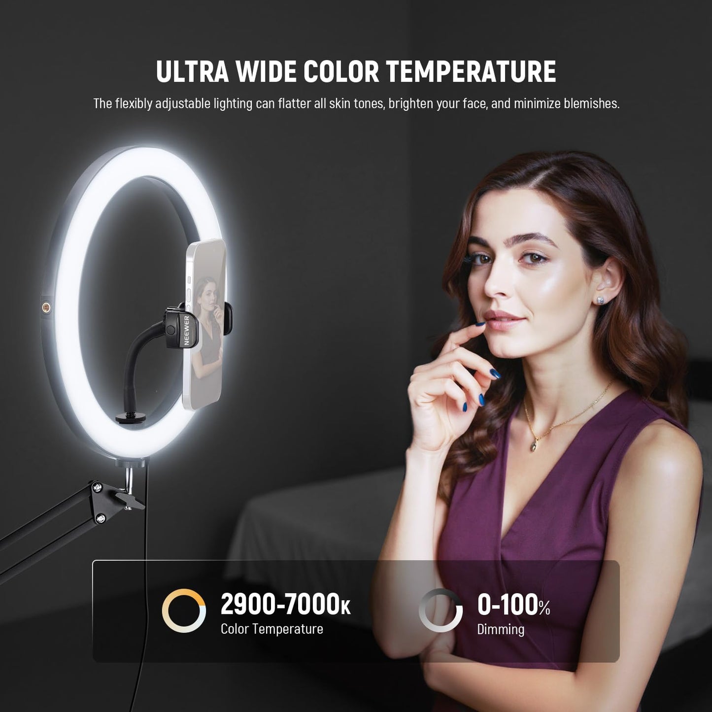 Neewer 12 24W High Power Led Ring Light Compatible With Iphone, 60 Overhead Folding Light Stand/Phone Holder Mount For Video Rec