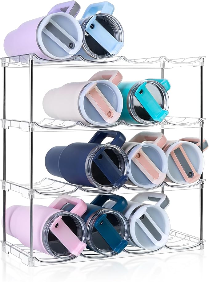 Larger Water Bottle Organizer for Stanley 40 oz Tumbler, Stackable Water Bottle Holder Rack for Cabinet, Kitchen Storage Organizer for for Stanley Cup Accessories, Tumbler Storage Holder，4 Pack