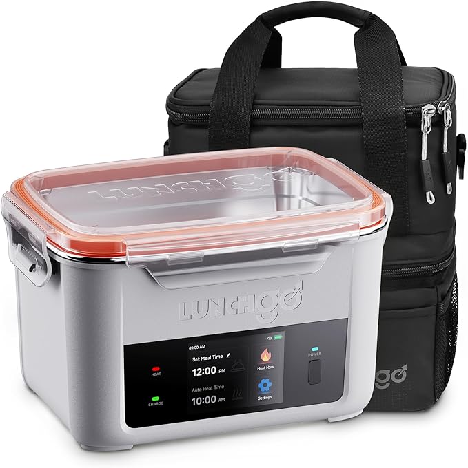 LUNCHGO® G1 Smart Electric Heated Lunch Box – Cordless, 5 Cups Capacity, 74 Wh Battery Powered, 250°F Max, Scheduled Heating, Perfect for Outdoor Work, On-The-Go Meals, 1-Year Warranty (Neon Gray)