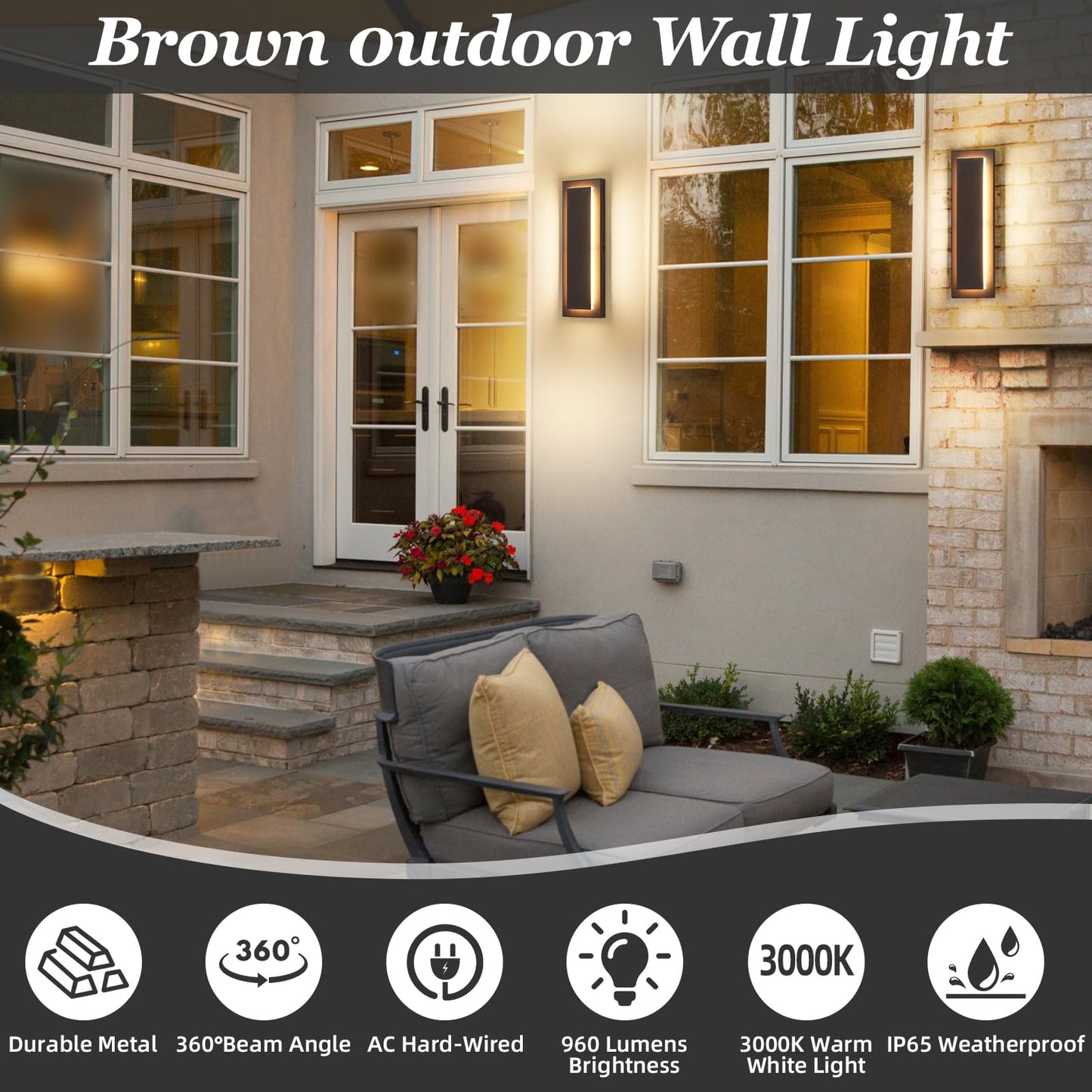 Zsmaiku 15.7 Brown Modern Outdoor Wall Light, Waterproof Led Sconce, Model Mk-108-400Whz-1, Ideal For Porch And Patio