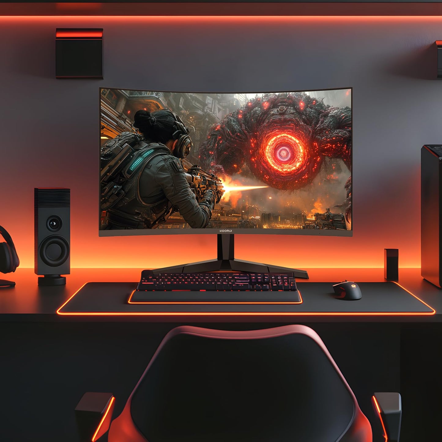 KOORUI 25 Inch Curved Gaming Monitor 240Hz FHD 1080P Computer Monitor, 1500R 1ms GTG Display, Adaptive Sync, 90% DCI-P3,HDR, Eye Care, Tilt Adjustable, VESA 75x75mm, Black,G2511XC