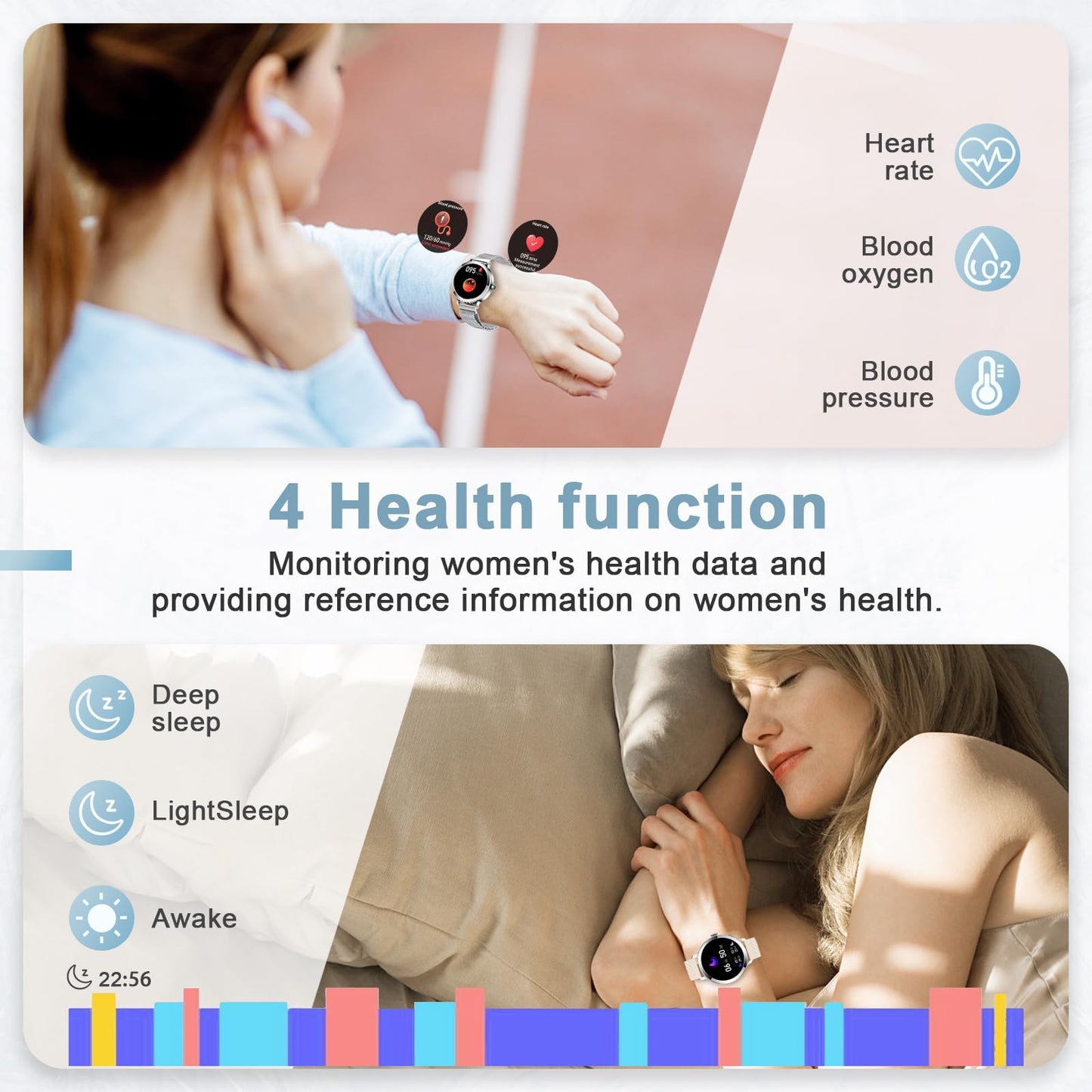 GADIXY Smart Watches for Women (Make/Answer Call),1.109 AMOLED Screen Fitness Tracker 110+ Sports Step Counter/SpO2/BP/Heart Rate/Sleep Monitor IP68 SmartWatches for Android iOS Silver