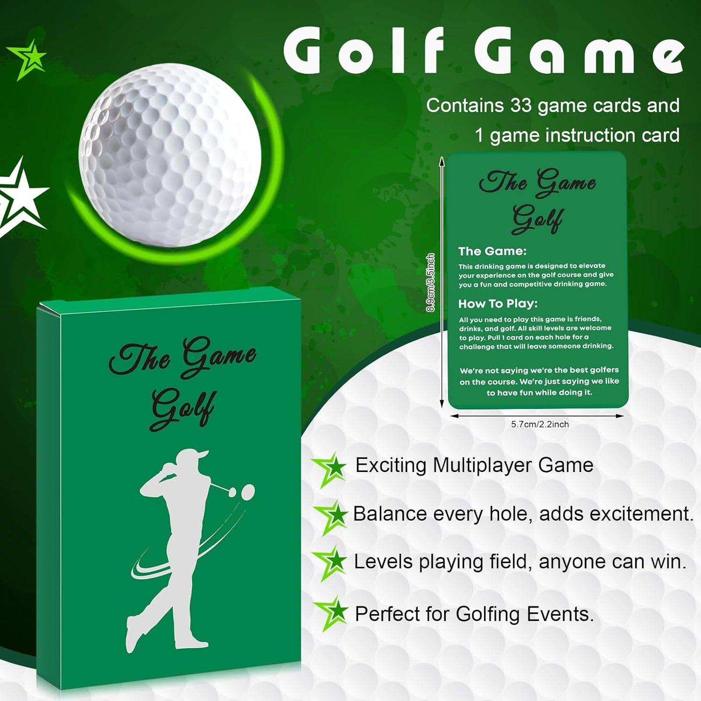 Golf Card Games, Include 33 Challenge Golf Cards and 1 Instruction, Interactive Social Game for Golfers, Portable Group Activity with Creative Rules for All Skill Levels