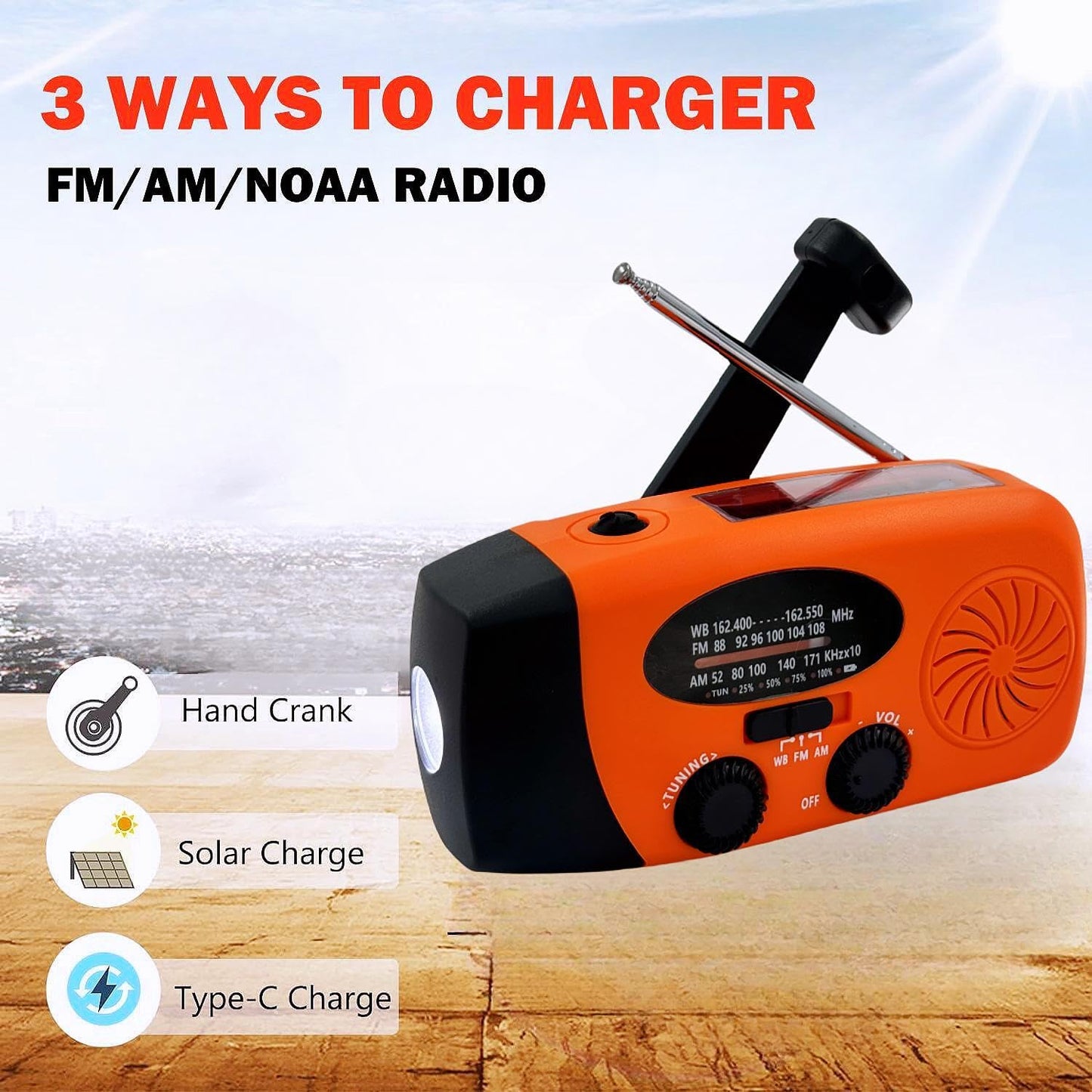 Ironsnow Solar Emergency Hand Crank Weather Radio, Portable Self Powered Noaa Am/Fm Radios With Sos Alarm Led Flashlight 5000Mah