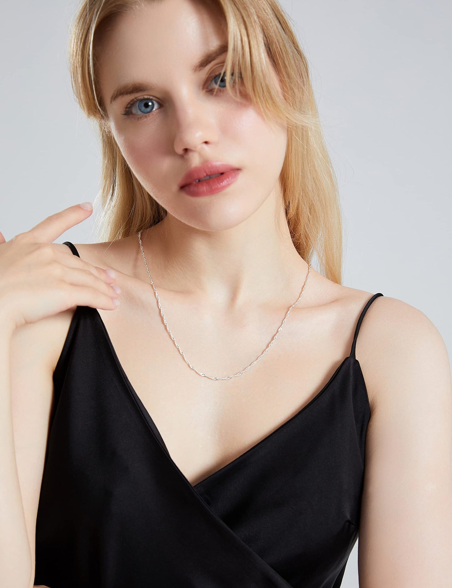 Waitsoul 925 Sterling Silver Singapore Chain Lobster Clasp 2mm Necklace for Women Silver Chain 22 Inches Gifts for Her
