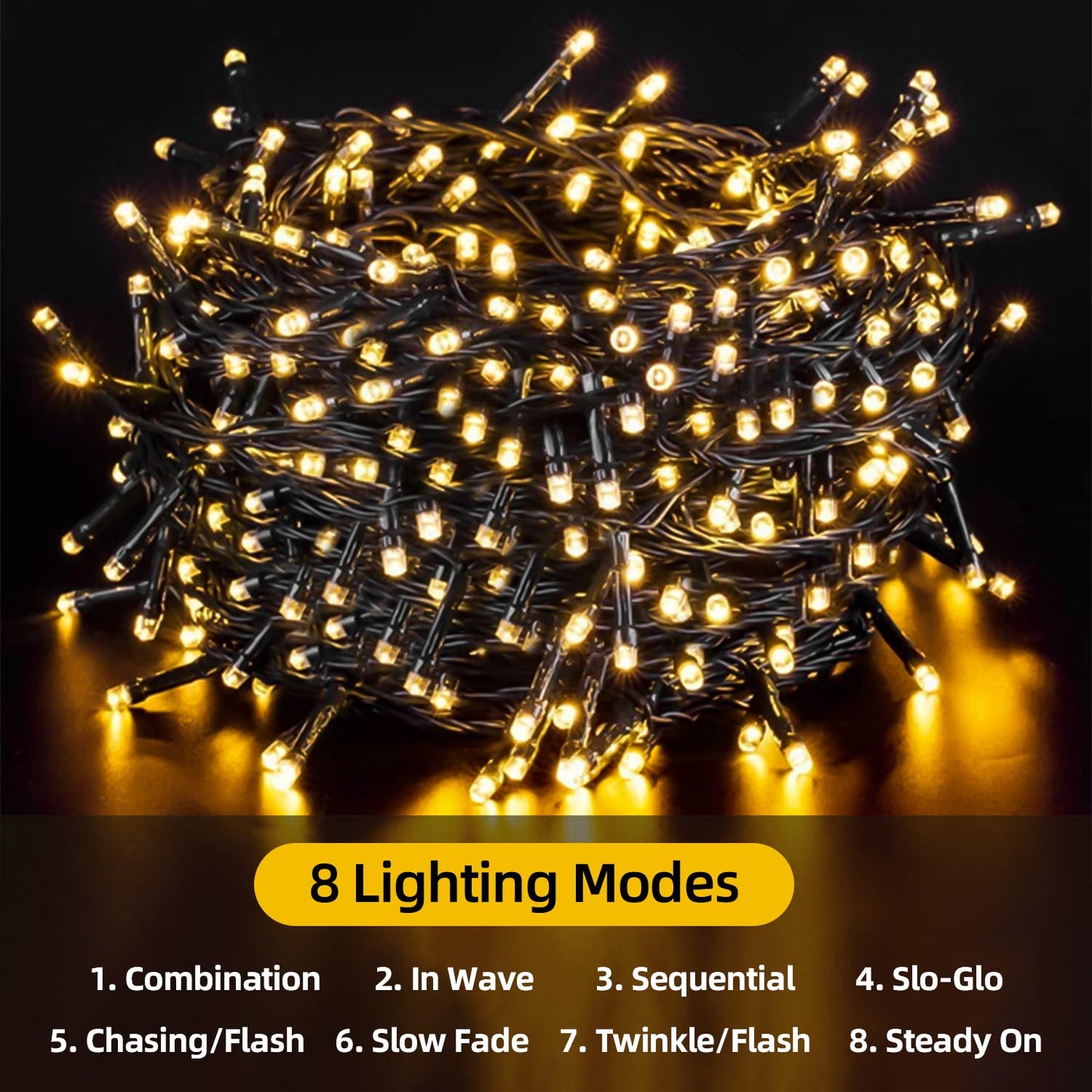 L LAMPOP Solar String Lights 100LED Waterproof Warm White 8 Modes for Outdoor Garden Party Wedding Decorations