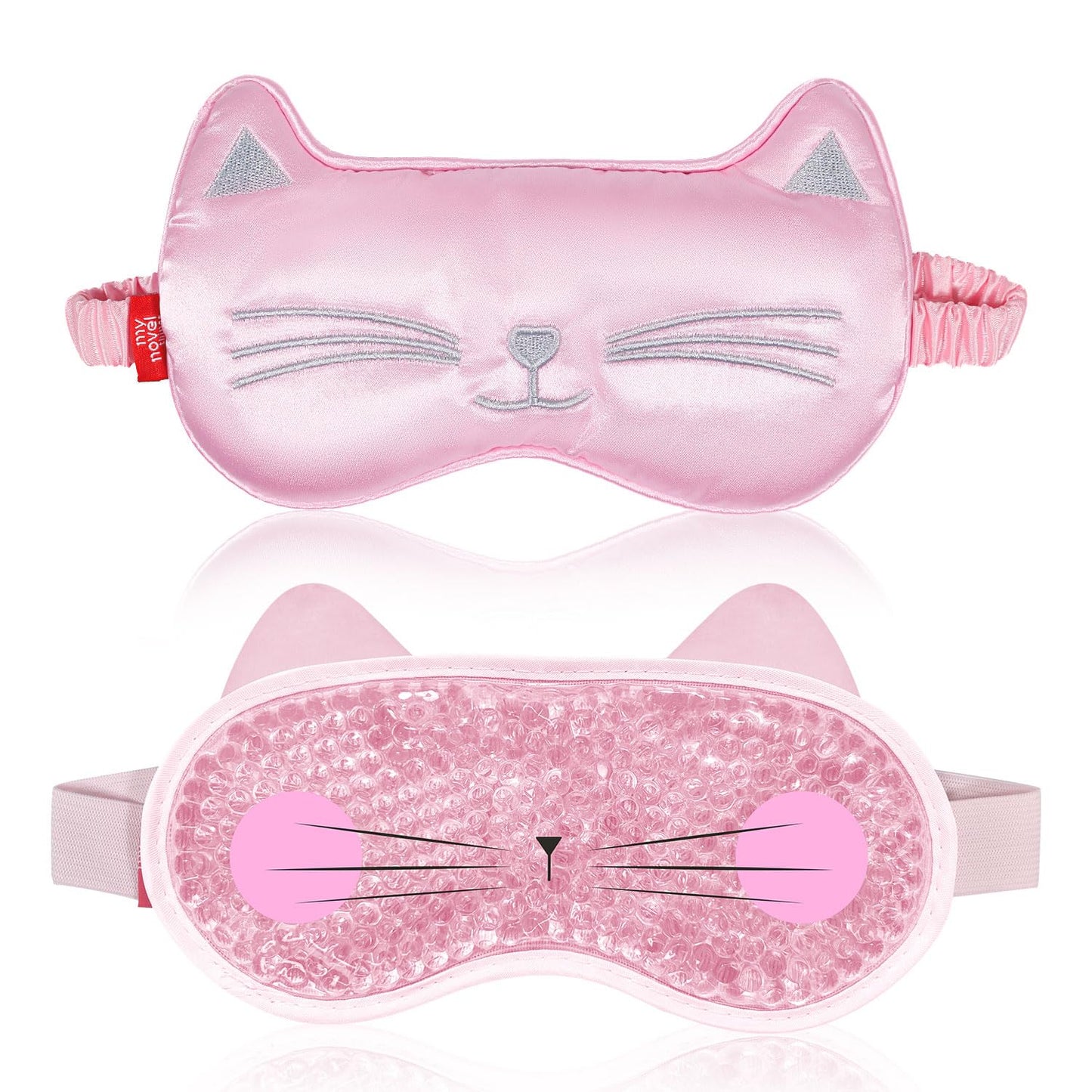 Cooling Eye Mask and Sleep Mask for Woman 2 Pcs, Cute Animal Cat Cartoon Pink Sleeping Mask Soft Cold Warm Compress Gifting for Dry Eyes Puff Eye Migraine Spa, Office, Morning Refreshment