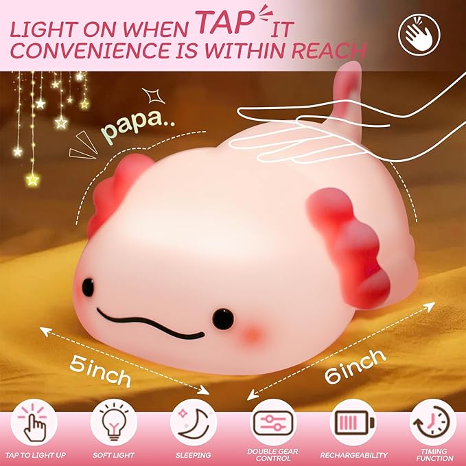 3 Level Dimmable Duck Night Light for Kids, Animal Silicone Nursery Night Lamp, Rechargeable Axolotl Lamp for Room Decor, Kids Girls Boys