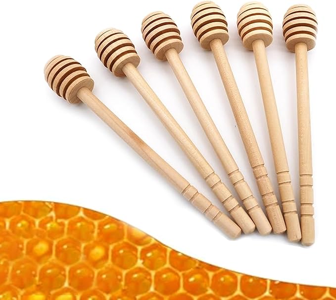 4PCS Honey Mixing Stirrer, Wooden Honey Dipper, Smooth Honey Comb Stick, Honey Spoon Collecting Dispensing Drizzling Jam (Straight Handle)