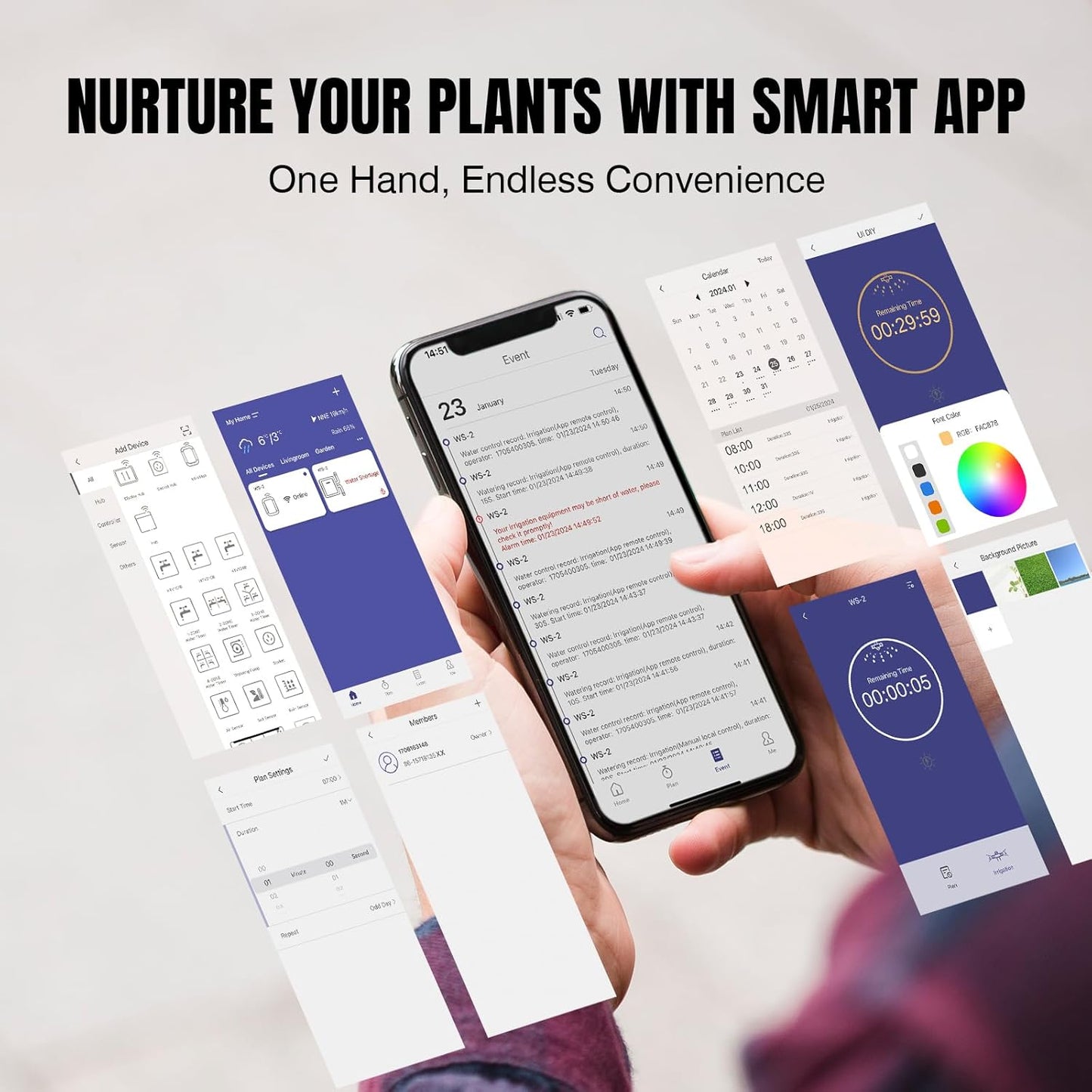 Raddy WS-2 Wi-Fi Automatic Watering System, Solar Drip Irrigation System, APP Control with Flexible Mini Hub, Water Shortage Alert, 2600mAh Built-in Battery, Easy DIY for Potted Plants, Balcony