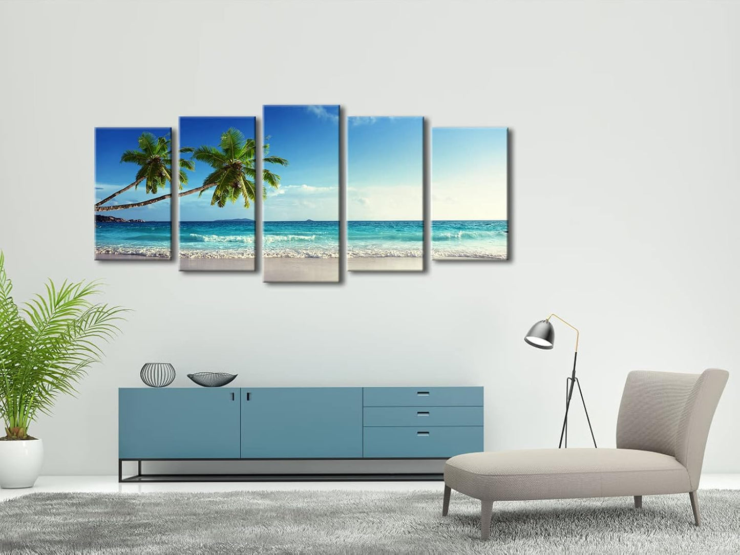 Wieco Art 5 Piece Large Modern Contemporary Ocean Sea Beach Giclee Canvas Prints Artwork Gallery Wrapped Seascape Pictures Paintings on Canvas Wall Art for Living Room Bedroom Home Decorations L