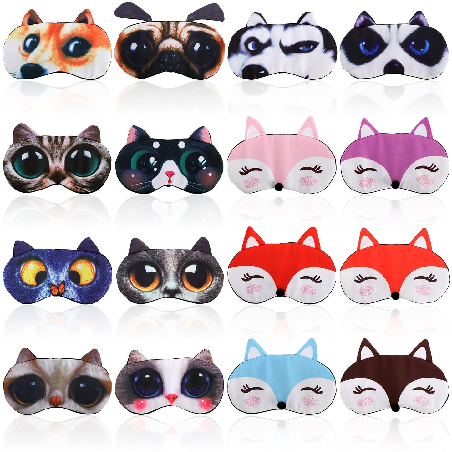 ZOOFOX 16 Pack Cute Animal Eye Mask, Soft Blackout Blindfold Sleeping Mask with Adjustable Strap, 3D Funny Eye Cover for Women Men Kids Plane Travel Yoga Office Snap Night Sleeping