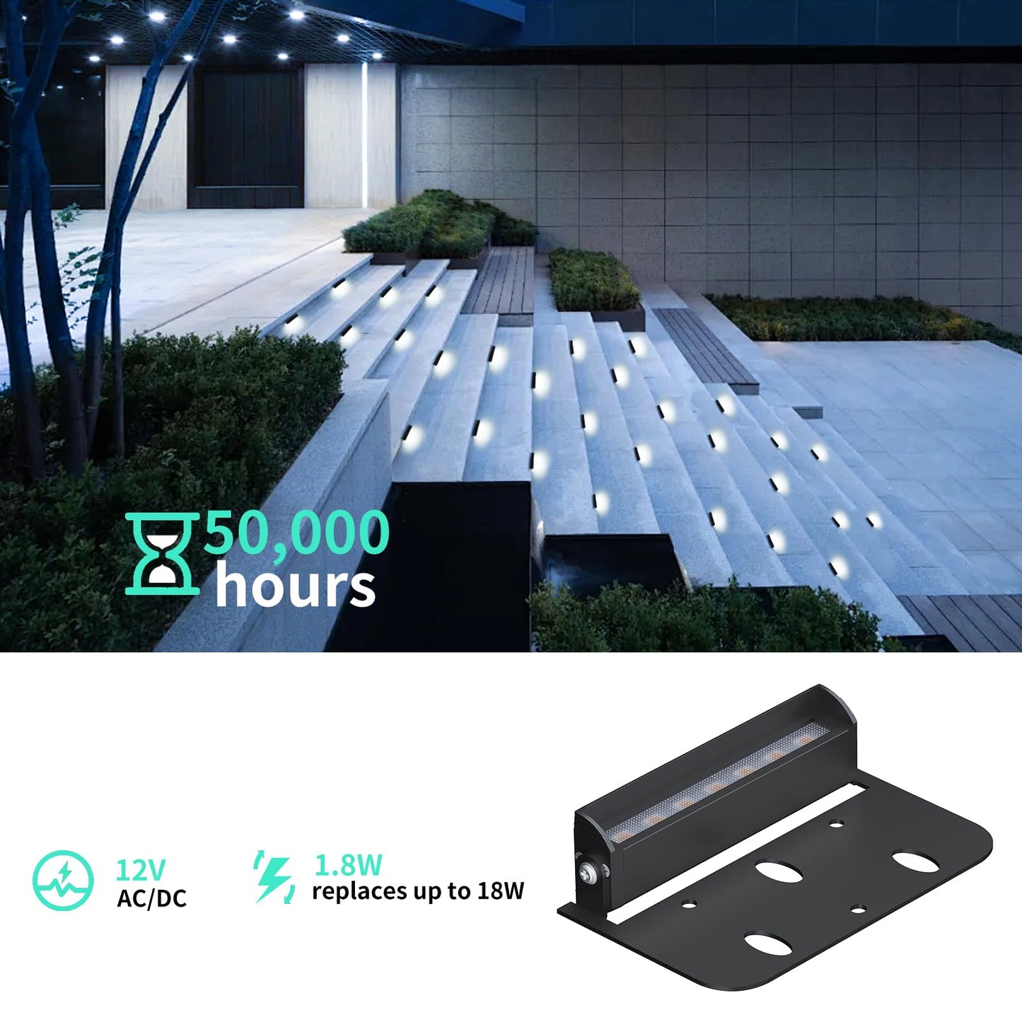 Kwinmyso 4Inch 1.8W 12V Ac/Dc Low Voltage Landscape Lighting 5000K Daylight White Retaining Wall Light Hardscape Lighting Paver Light 50 000 Hours Lifespan Outdoor Step Light 4Packs-Black