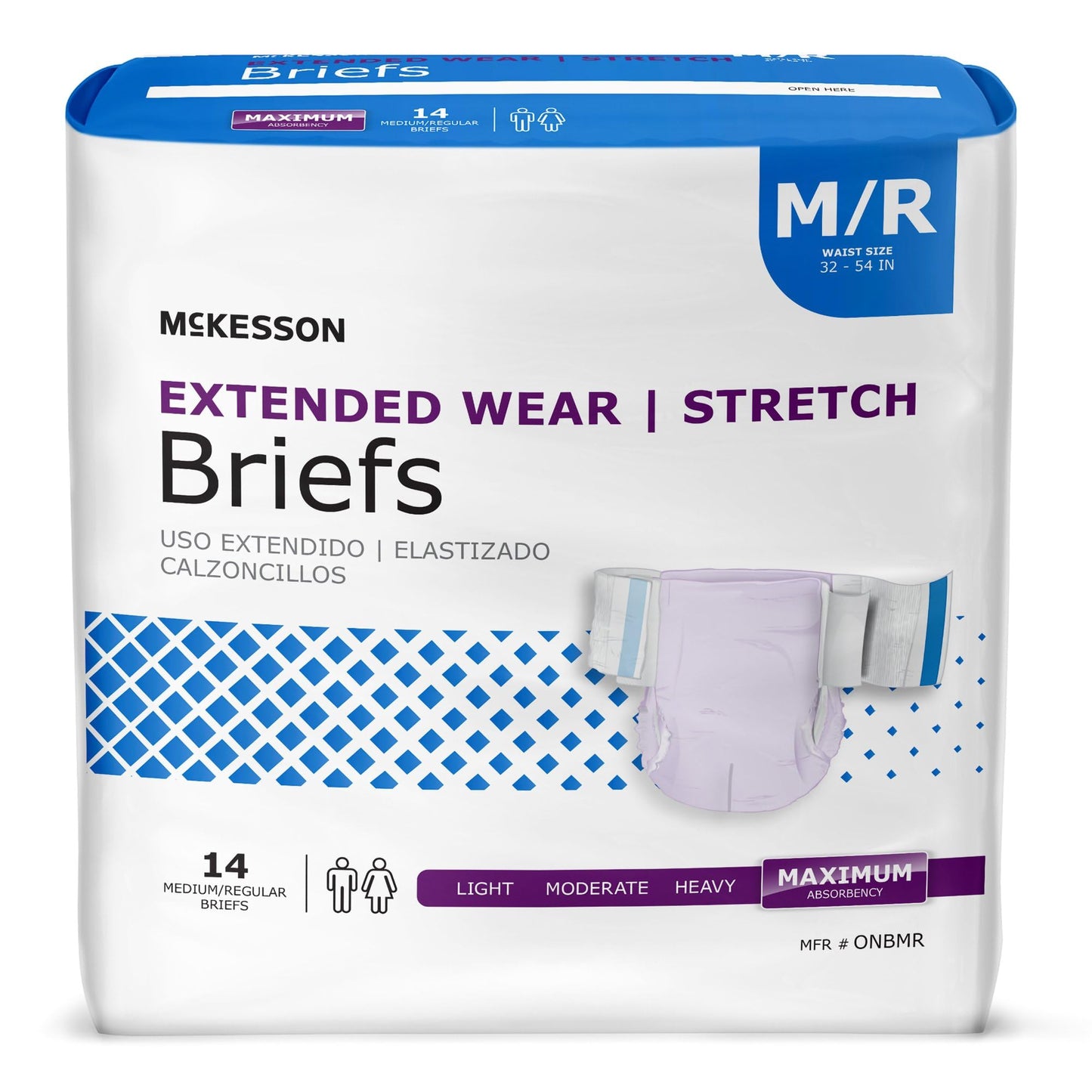 McKesson Extended Wear Stretch Briefs, [56 Count], M/R, 32-54 in. Incontinence Adult Diapers, Maximum Absorbency, Unisex, Disposable, Elastic Leg Gathers and Contoured Fit for Men and Women