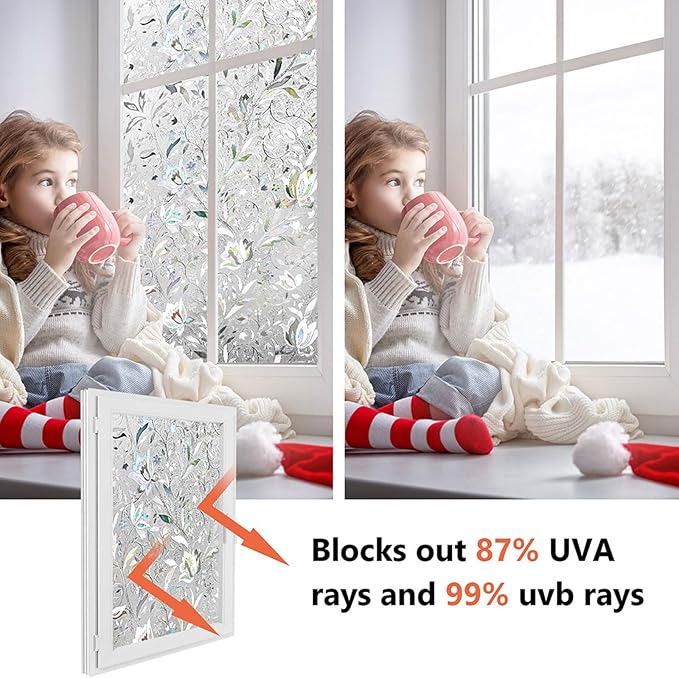 Kromapolis Window Film, Window Privacy Film, Window Vinyl Glass Covering, Stained Glass Decorative Film, Window Film Privacy Frosted Static Clings, Non-Adhesive, No-Glue (23.6 x 118.1 inch)