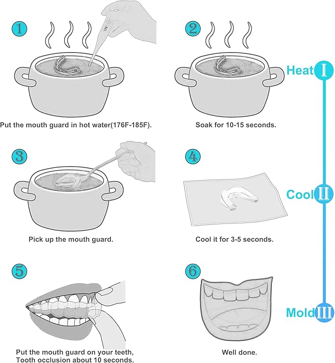 Night Guard for Teen Teeth Grinding Nighttime Teeth Protection Sleep Well Medium Size, 4 Pack Moldable Nighttime Protection Guard for Clenching Teeth | Including Hygiene Case and Gel Ice Pack