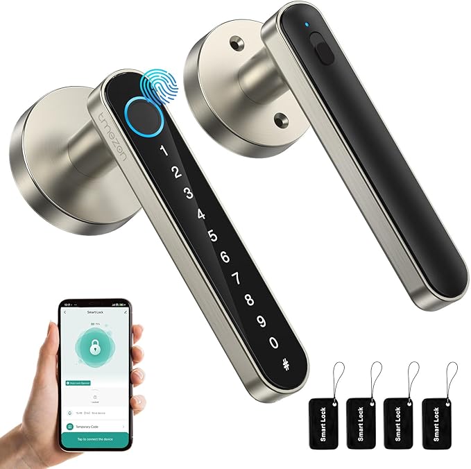 TMEZON Smart Door Lock Fingerprint, Keyless Entry Door Lock with Handle, APP/IC Cards/Codes/Keys/Fingerprints Biometric El...