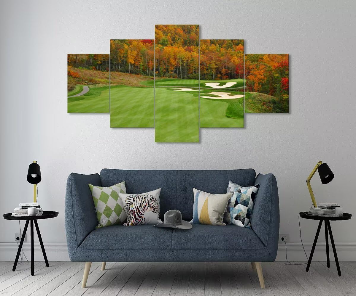chenchenArt Sequoyah North Carolina Mountains Golf Course Wall Art for Living Room Bedroom Bathroom Home Decorations Golf Course Picture Poster Canvas Prints Framed Ready to Hang(50''W x 24''H)