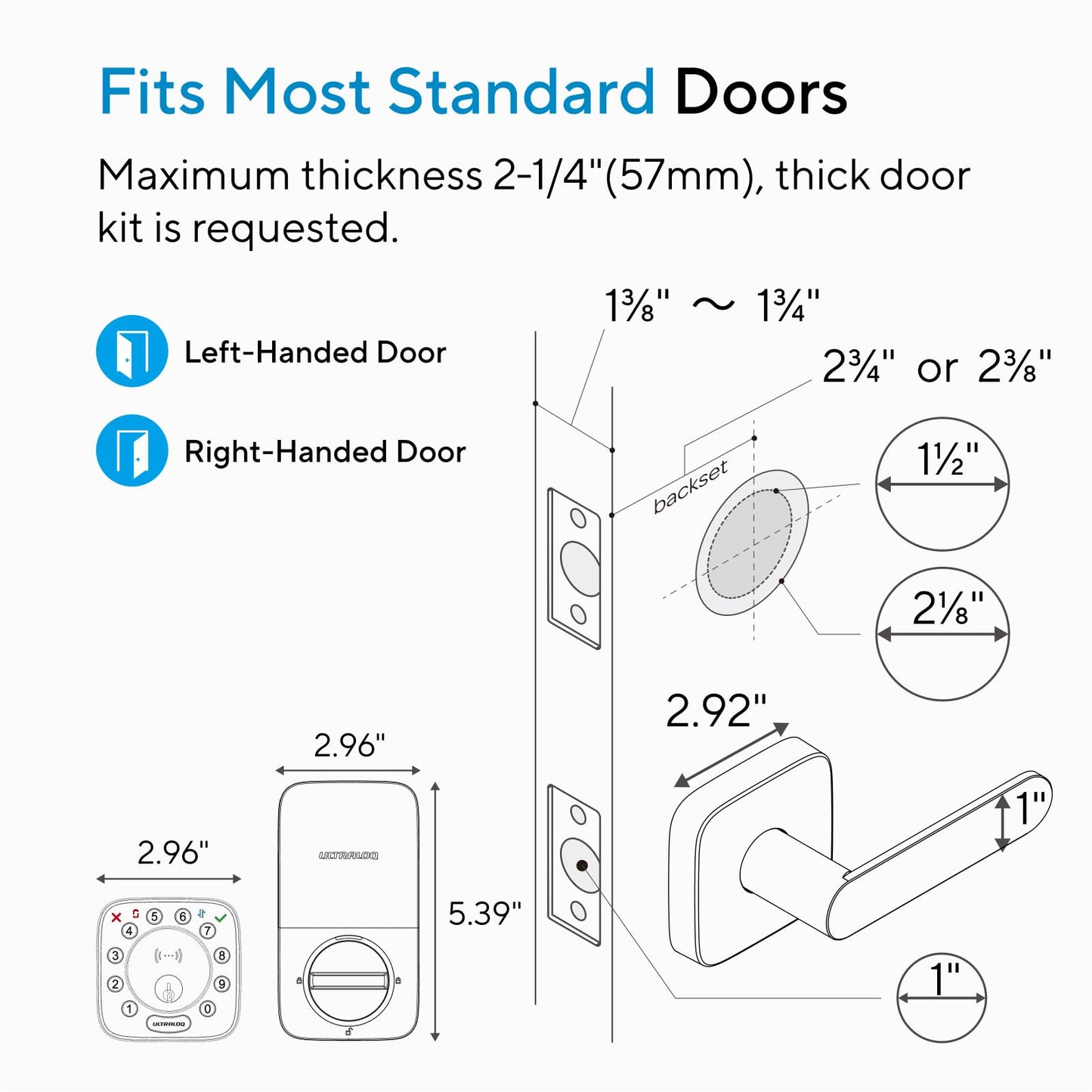 ULTRALOQ Bolt Fingerprint Smart Lock with Handle, Work with Apple Home, Built-in WiFi Front Door Lock Set, Biometric Deadbolt with Door Sensor, Remote Control, Auto Unlock, BHMA Certified