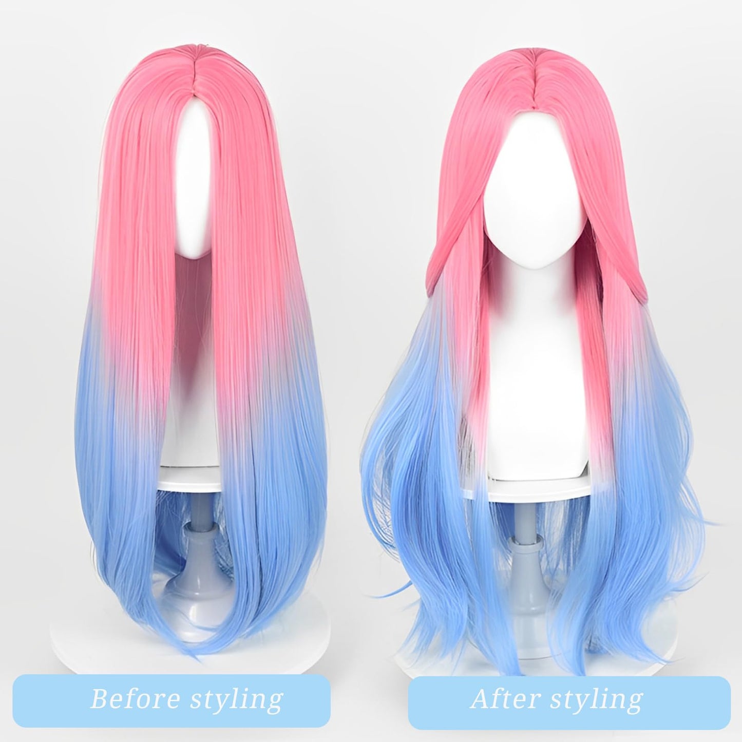FILMIA 30 Inch Wig for Mizi Cosplay, Anime Pink Blue Ombre MIxed Straight Woman Wig Heat Resistant Synthetic Fiber for Halloween