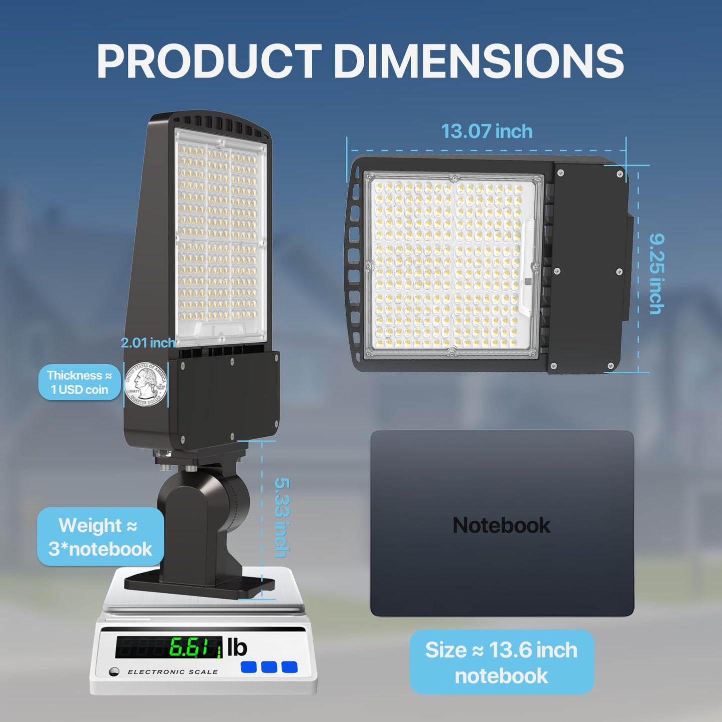 Pvilub LED Parking Lot Light - 200W, 30000lm, UL Listed, 5000K, Dusk to Dawn, Dark Bronze, Adjustable Wall Mount