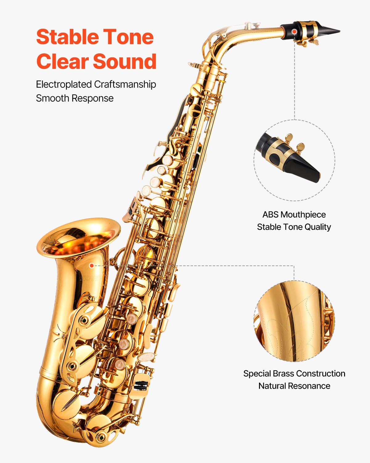Vevor Alto Saxophone, E Flat, Brass Saxophone Beginner Kit With Carrying Case, Mouthpiece, Straps, Cleaning Cloth Rod, Gloves, G