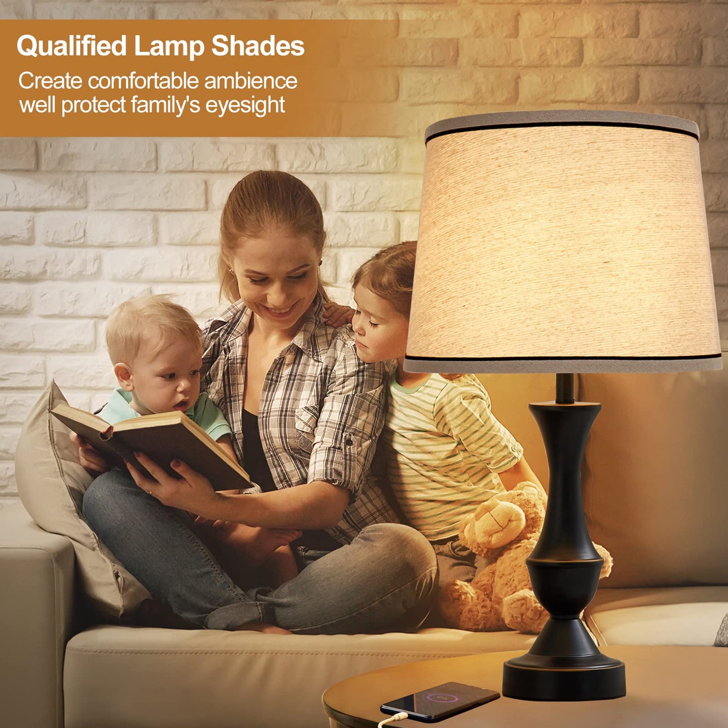 Luvkczc Medium Drum Lampshades Set of 2, Beige enhanced Linen, 13in Top x 11in Bottom x 10in High, Harp Holder Included
