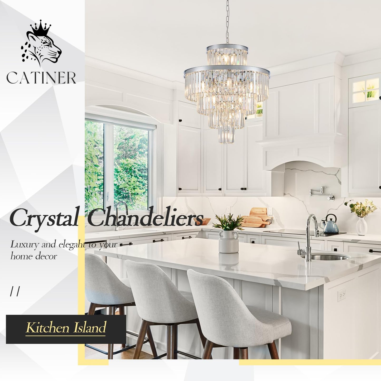 Modern Crystal Chrome Chandelier 15 Lights 24 Round Light Fixture stylish 5-Tier K9 Crystals Chandelier Contemporary Pendant Lighting For Dinning Room Living Room Foyer Kitchen