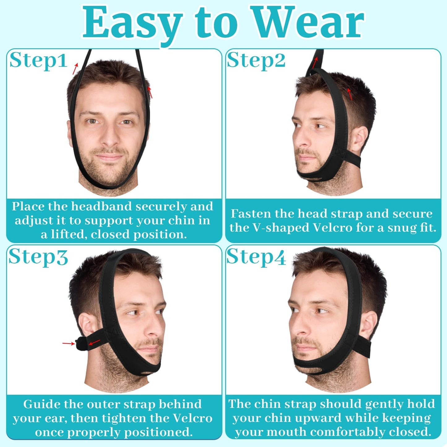 Anti Snoring Chin Strap for Sleeping, 2 Pack Adjustable Jaw Support Strap to Keep Mouth Closed, Soft Snoring Solution for Women Men, Stops Snoring Dry Mouth