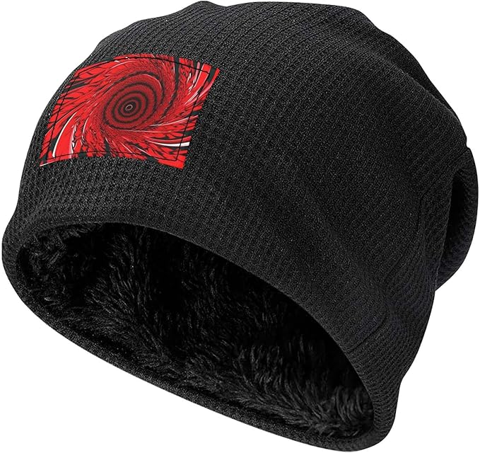 Red Flower Vortex Spiral Print Lightweight Waffle Pullover Hat Men Women Winter Headwear Outdoor Camping Travel