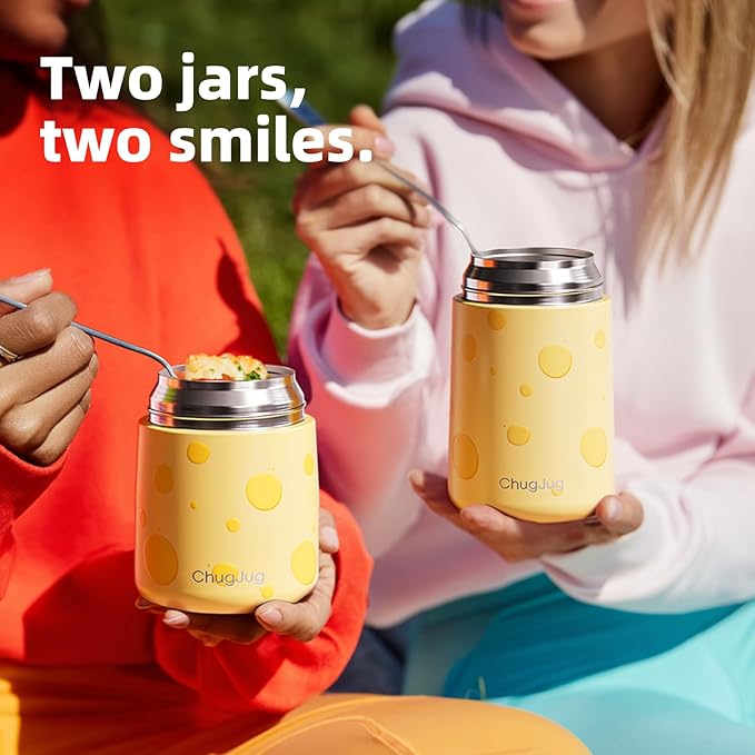 Thermo for Hot Food for Adults Kids | Wide Mouth, 18 oz Insulated Food Jar with Spoon, Leakproof Soup Thermo for School Office Travel, Thermal Steel Lunch Container Easy to Carry (Yellow)