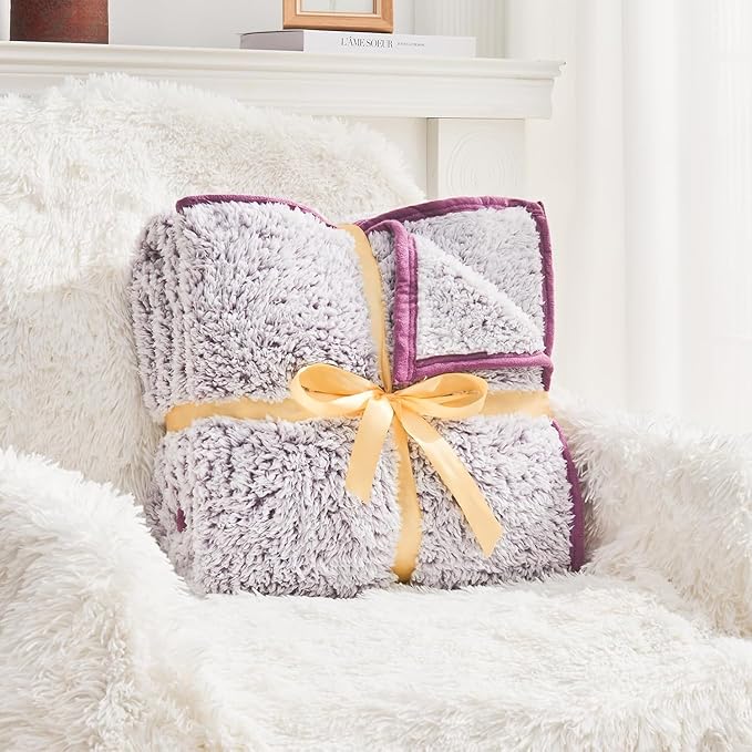 EMME Fuzzy Blanket Soft Fleece Throw Blankets for Women, Fluffy Sherpa Throws(Plush Purple,50"x60")