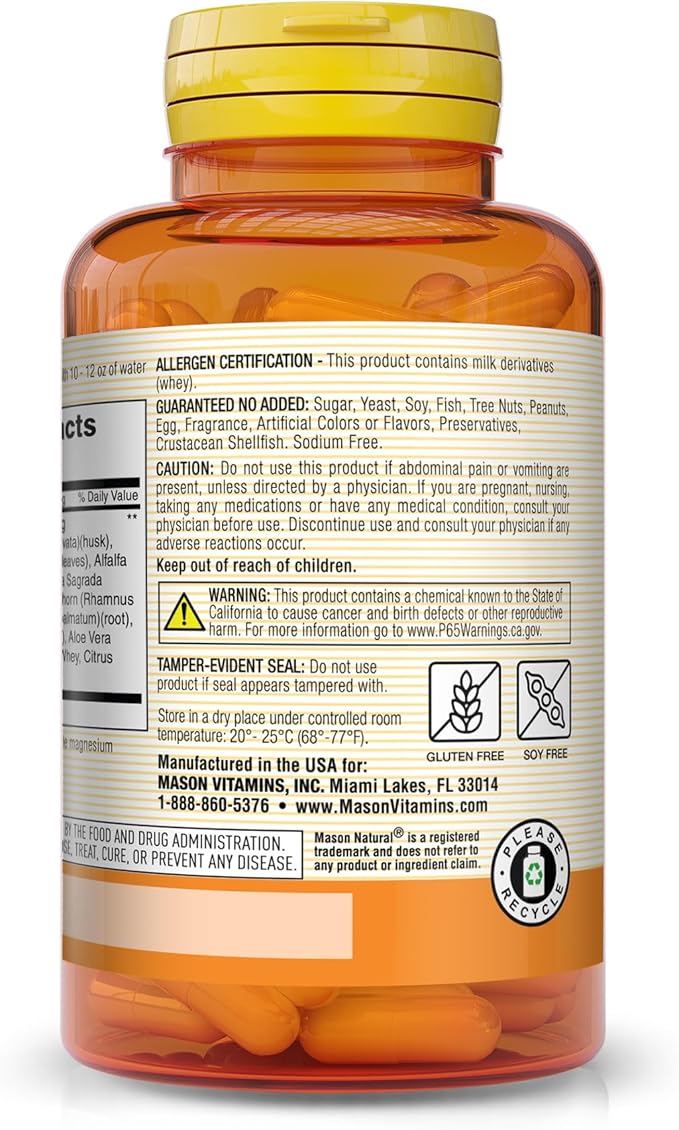 MASON NATURAL Herbal Colon Cleanser - Improved Digestive Health, Healthy Bowel Function & Detoxification, 100 Capsules