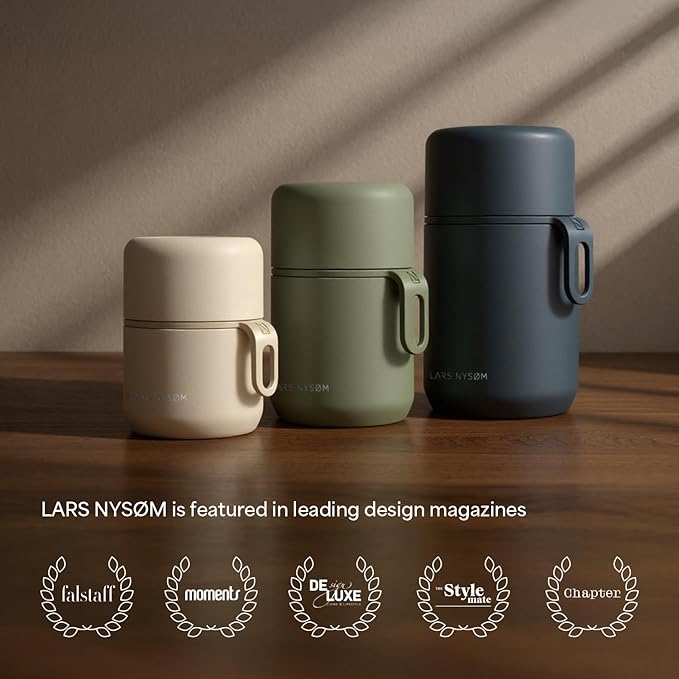 LARS NYSØM Stainless Steel Vacuum Insulated Food Jar - Leakproof Lunch Pot & Lunch Jar for Hot and Cold Food, Wide Mouth, Portable Soup Container for Work & Travel (Sage Green, 24oz)