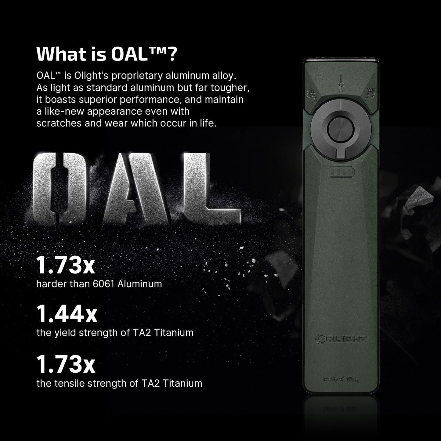 OLIGHT Arkfeld EDC Flashlight, 1400 Lumens, Rechargeable, Aluminum, Olive Gray, Model AKUT-QH-300000