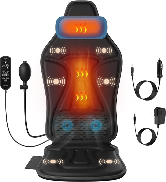 comrelax Vibration Back Massager with Heat for Chair, Massage Chair Pad with Waist Cooling & Neck Support, Seat Massager f...