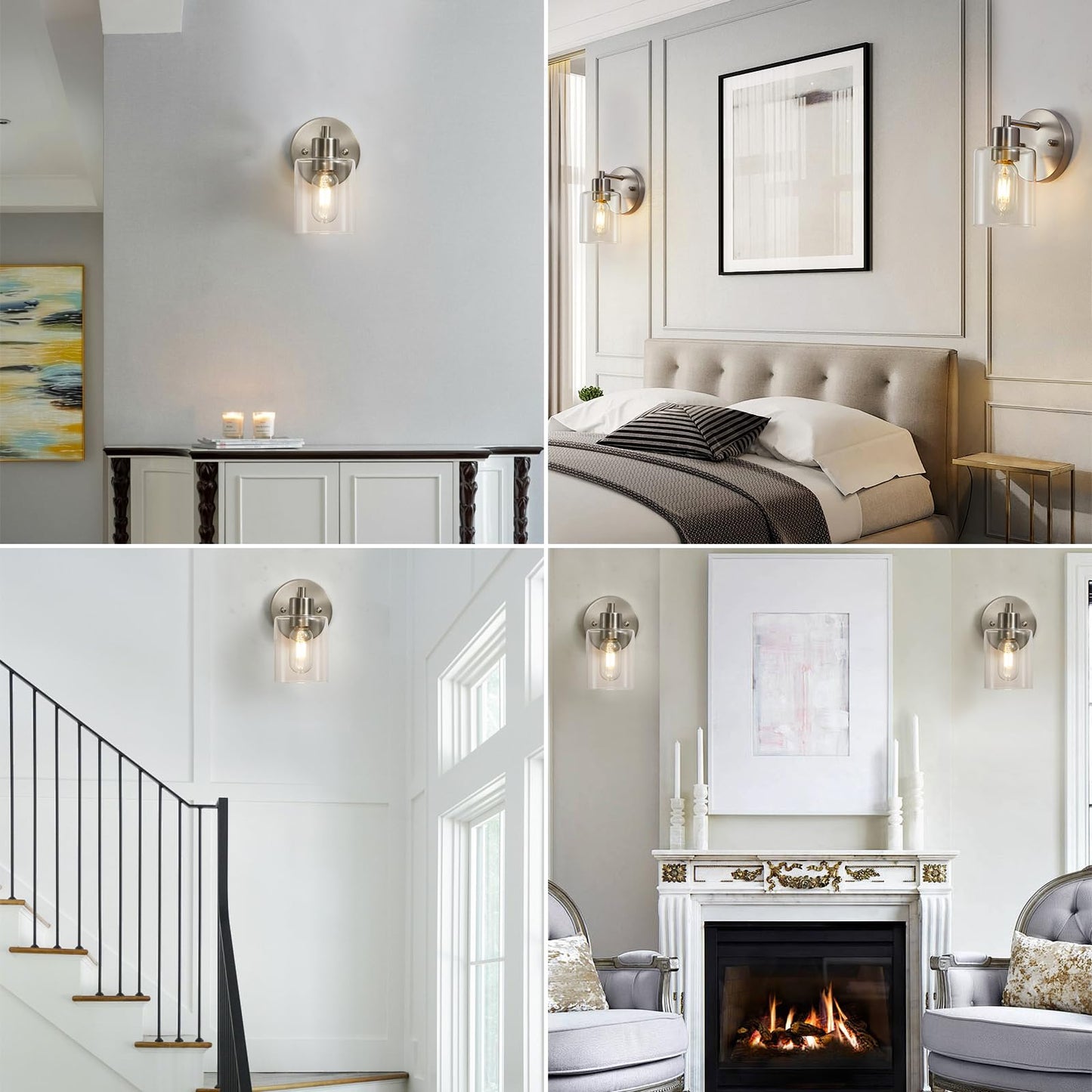 Wall Sconces For Bathroom  Brushed Nickel Vanity Light Fixtures  Modern Wall Mount Lighting Lanterns  Farmhouse Wall Lamps With Clear Glass Shade For Bedroom Living Room Mirror Hallway Porch(2Pack)