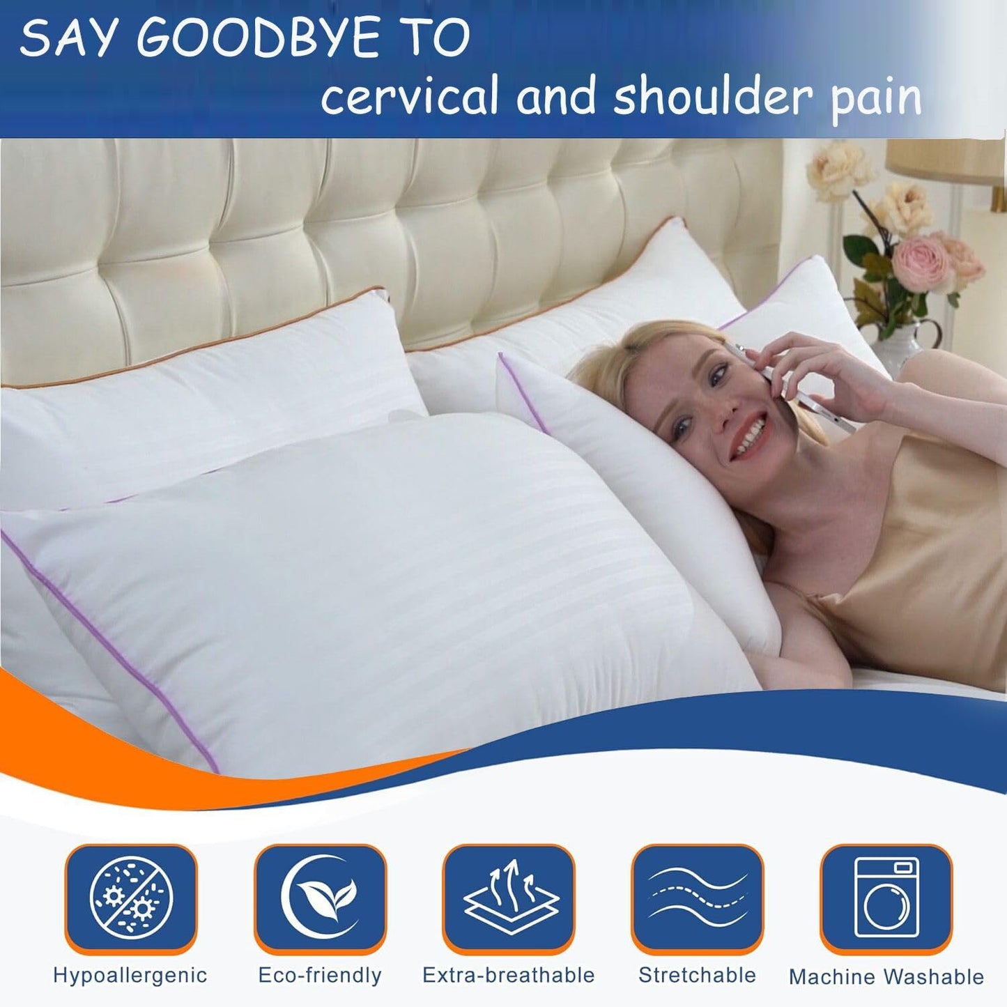VAINOC Pillows Standard Size Set of 2,Breathable Hotel Collection Bed Pillows for Sleeping Medium Soft Down Alternative Microfiber Filled,20 x 26 Inches